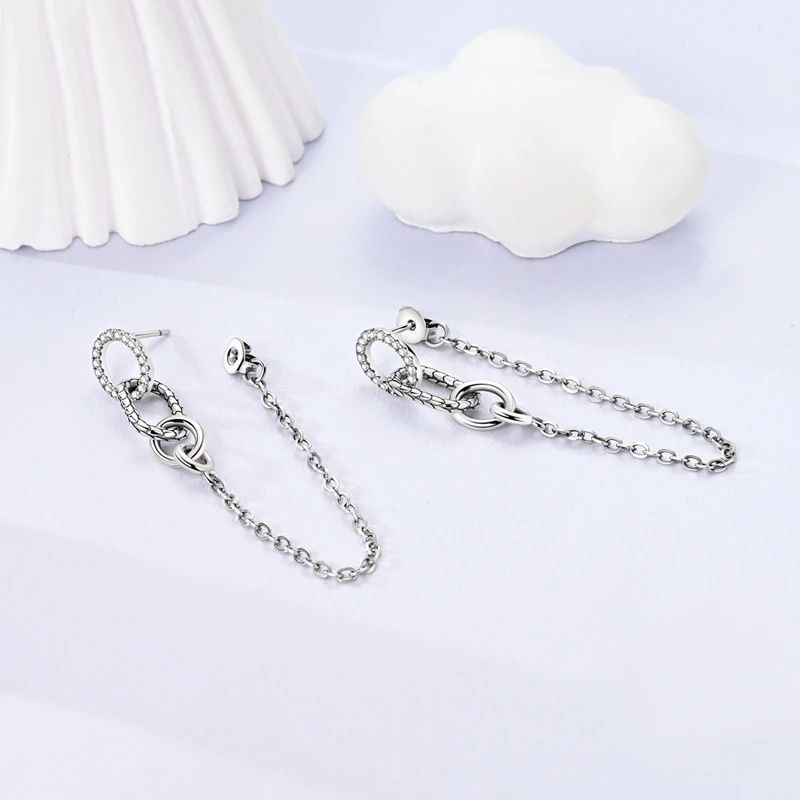 New Classic Earring For Women 925 Silver Sparkling Zircon Serpentine Rectangular Star Cat Double Hoop Earring Engagement Jewelry