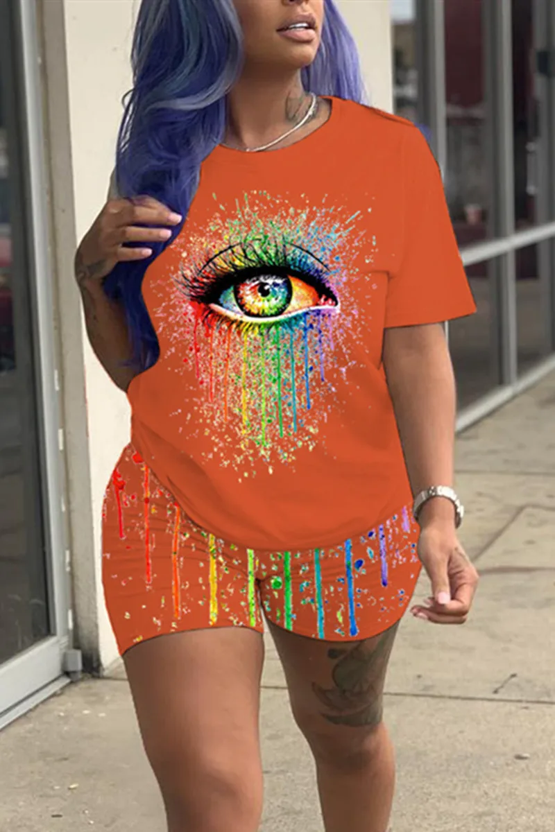 Short Sleeved Shorts Women's Personalized Eye Skull Pattern Set Wholesale On Amazon Aliexpress Independent WebsiteME13+WS4