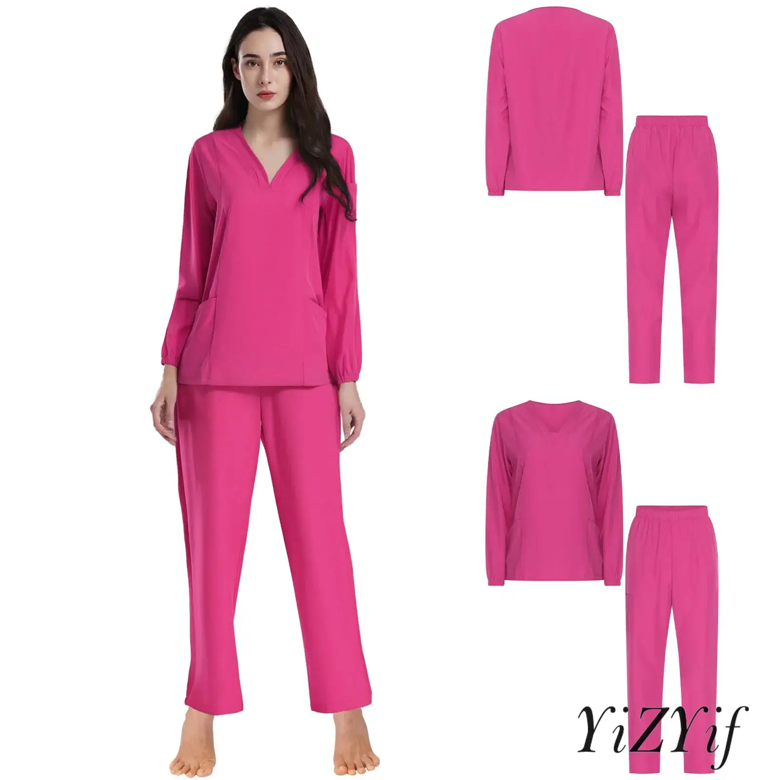 

Женская медицинская рабочая форма с пуловером с V-образным вырезом и длинными брюками с эластичной резинкой на талии, полный наряд для кормления грудью для больниц