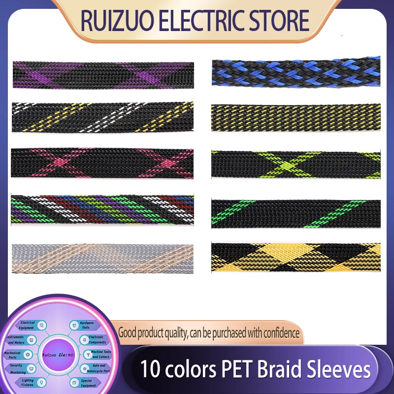 1/5/10m 10colors PET Braid Sleeve 2/4/6/8/10/12/14/16mm High Density Snake Skin Cable Wrap Sheath For Electric Cable
