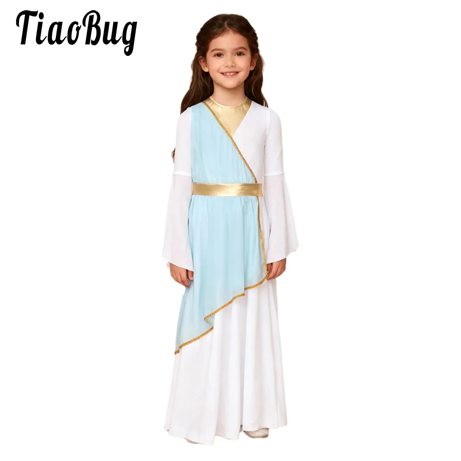 

Детское платье древнегреческой принцессы для девочек, костюм-туника с длинными рукавами, карнавальная вечеринка, халат для поклонения, церковное представление