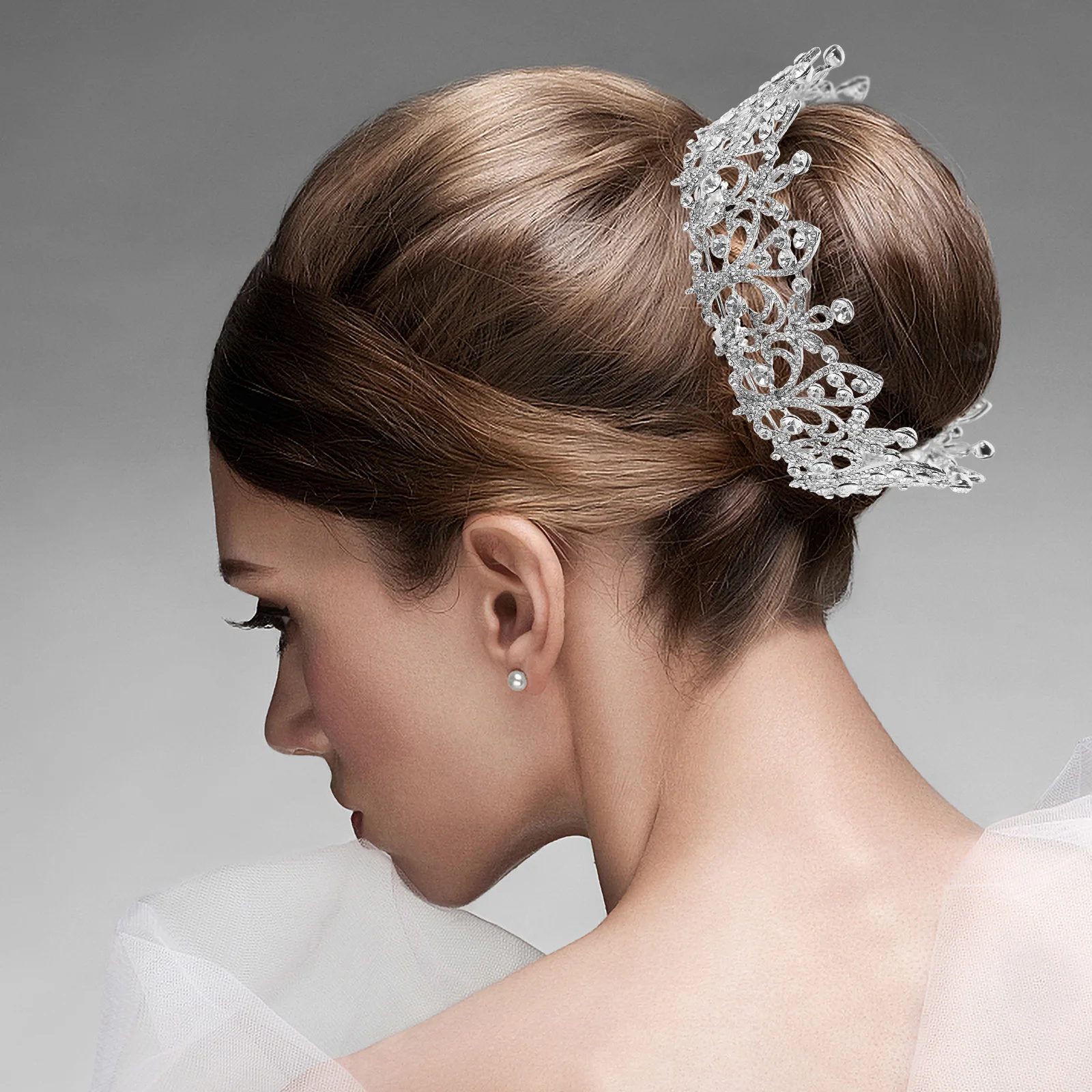 

Bridal Rhinestone Crown Noble Round Crown Hairband Tiara Accessory Wedding Headpiece Glittering Jewelry Special Occasions