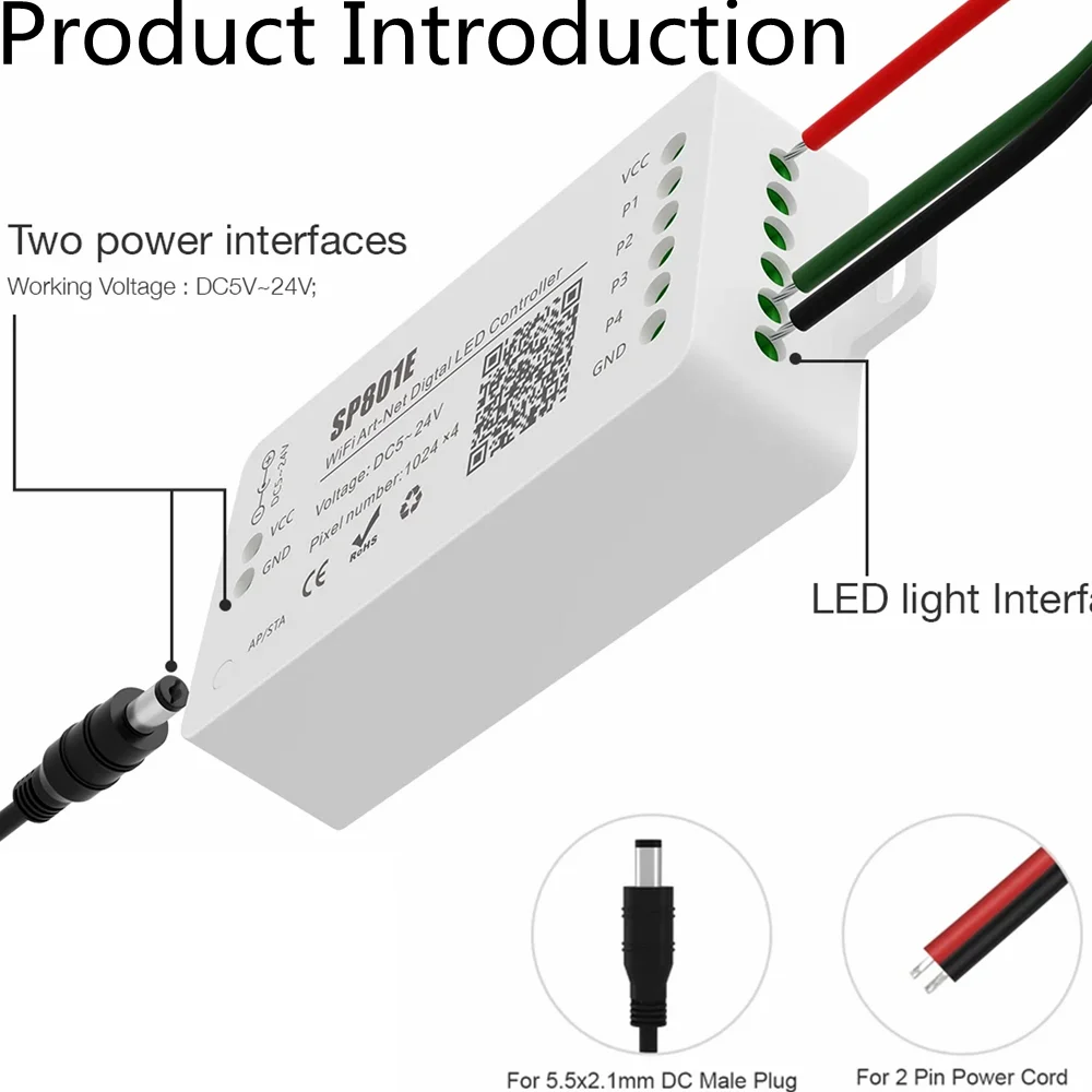 ART-NET SP801E LED WIFI Controller With AppControl AP/STA Mode For SMD5050 WS2812B LED Matrix Panel Module LED Light Bar DC5-24V