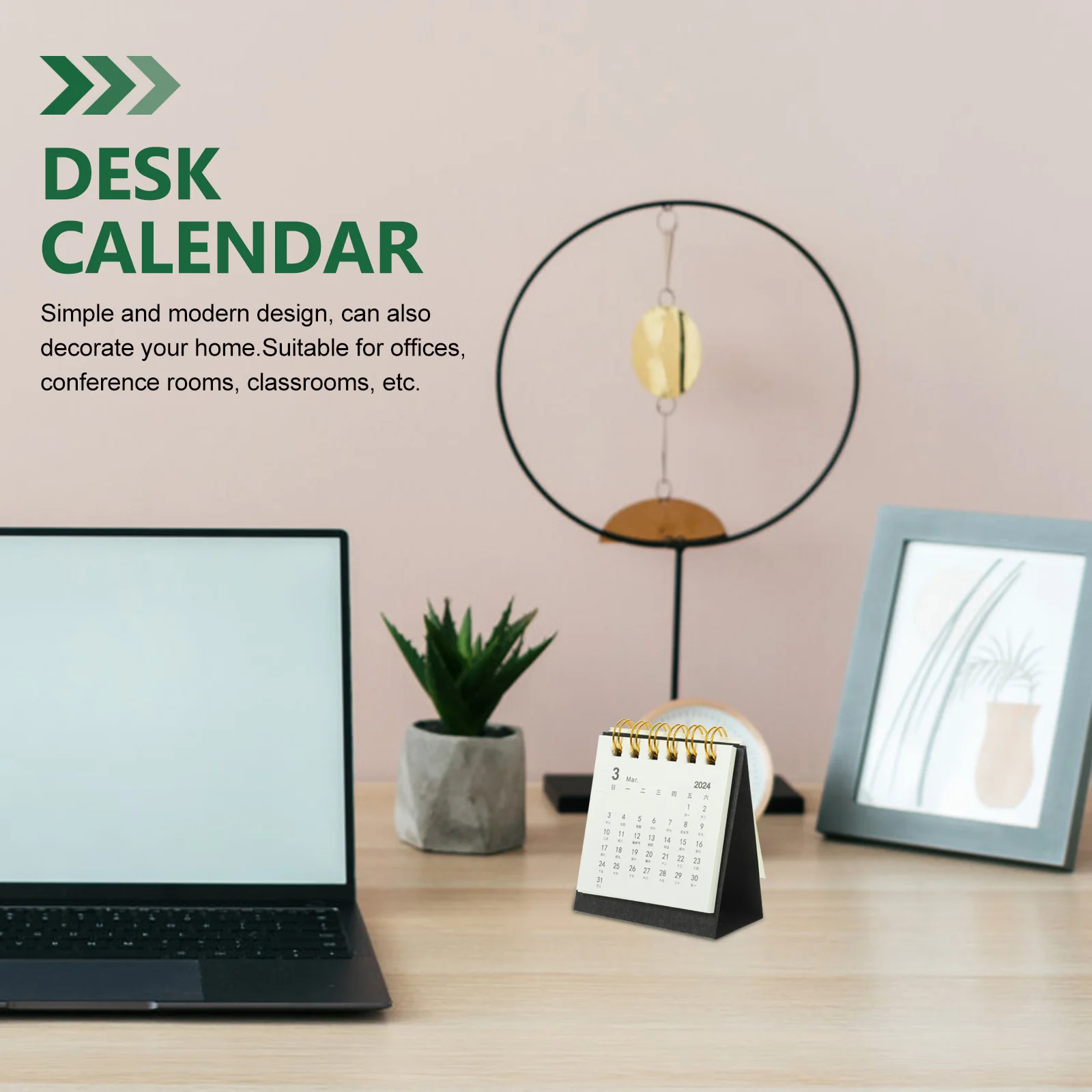 Calendrier de bureau décoratif, note de bureau, petit et frais ménage, étudiant noir