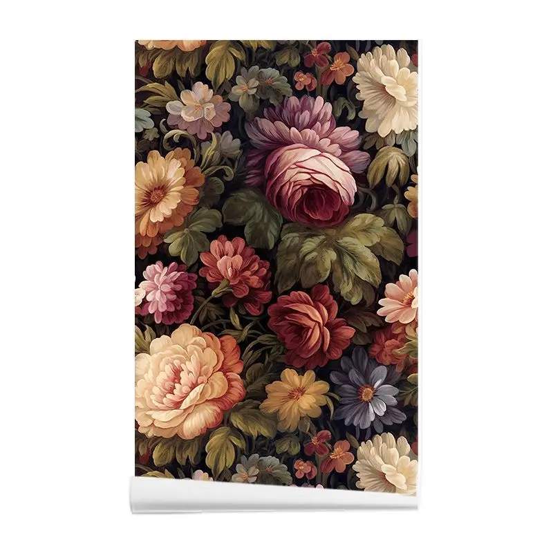 Flower Self Adhesive Wallpaper Retro Peony Rose Peel Stick Wall Paper Floral Contact Paper for Home Furniture Renovation