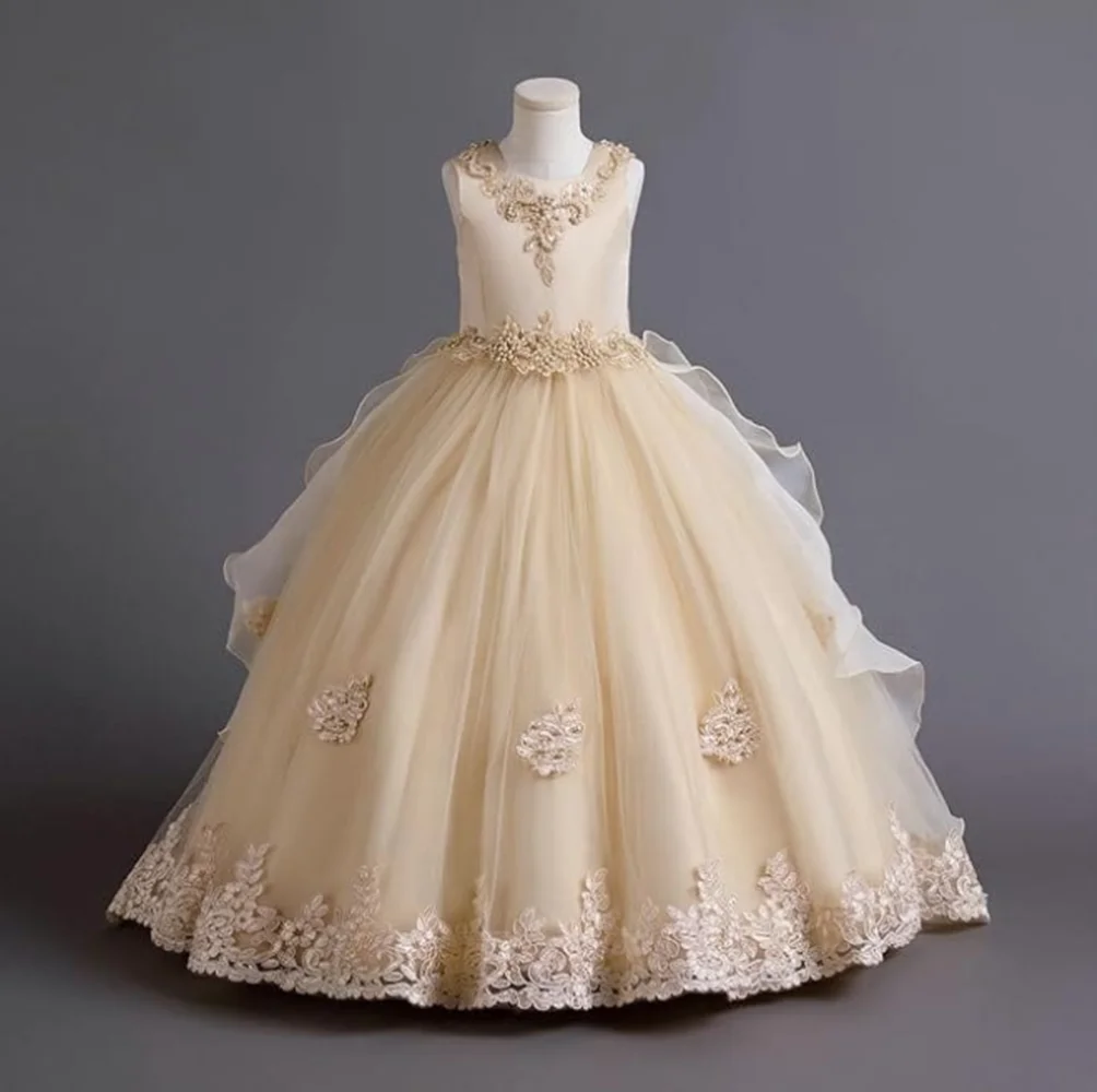 

Girl Pageant Dress Flower Girls Dresses for Wedding Customized Luxury Feather Kids Party Birthday Gowns