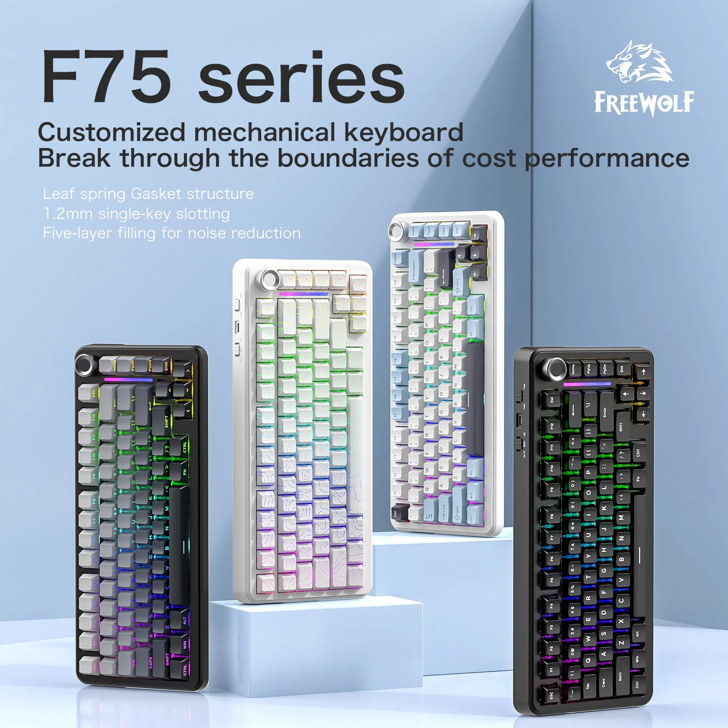 

БЕСПЛАТНАЯ WOLF F75 2,4G Беспроводная/Bluetooth/проводная игровая механическая клавиатура RGB с возможностью горячей замены 75% раскладки OEM-профиль структура прокладки