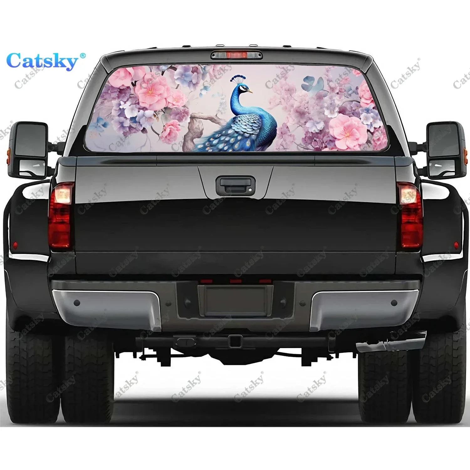 

Watercolor Peacock Pattern Rear Window Decal Fit Pickup,Truck,Car Universal See Through Perforated Back Windows Vinyl Sticker