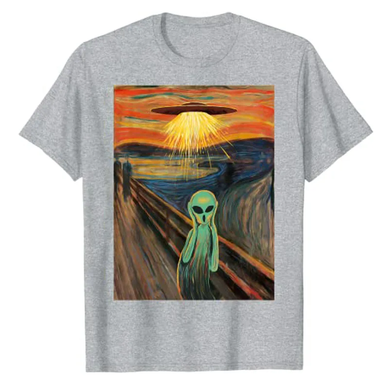 Alien Scream Painting T-Shirt Funny UFO Fans Graphic Tee Y2k Top Scientist Short Sleeve Blouses Cool Space Lover Outfits Gifts