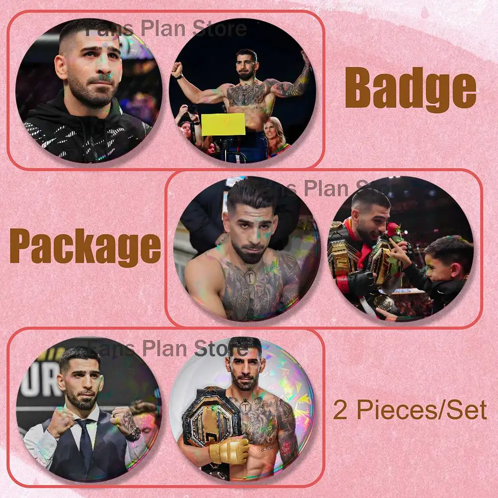 Fighting I-Ilia Topuria Brooches For Backpack Accessories 25,32,44,58,75mm Round Enamel Pins 2-piece Set Cartoon Anime Badge