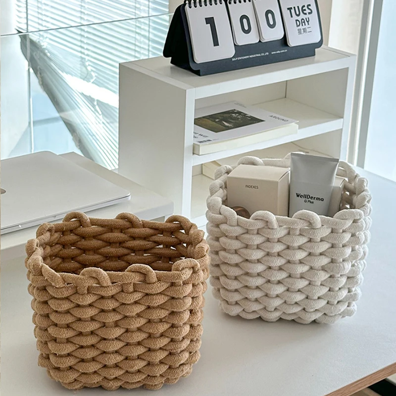 اليدوية القطن حبل سلة التخزين المنسوجة سطح المكتب ألعاب الأطفال أشتات سلة التخزين سلة النزهة أشتات مستحضرات التجميل