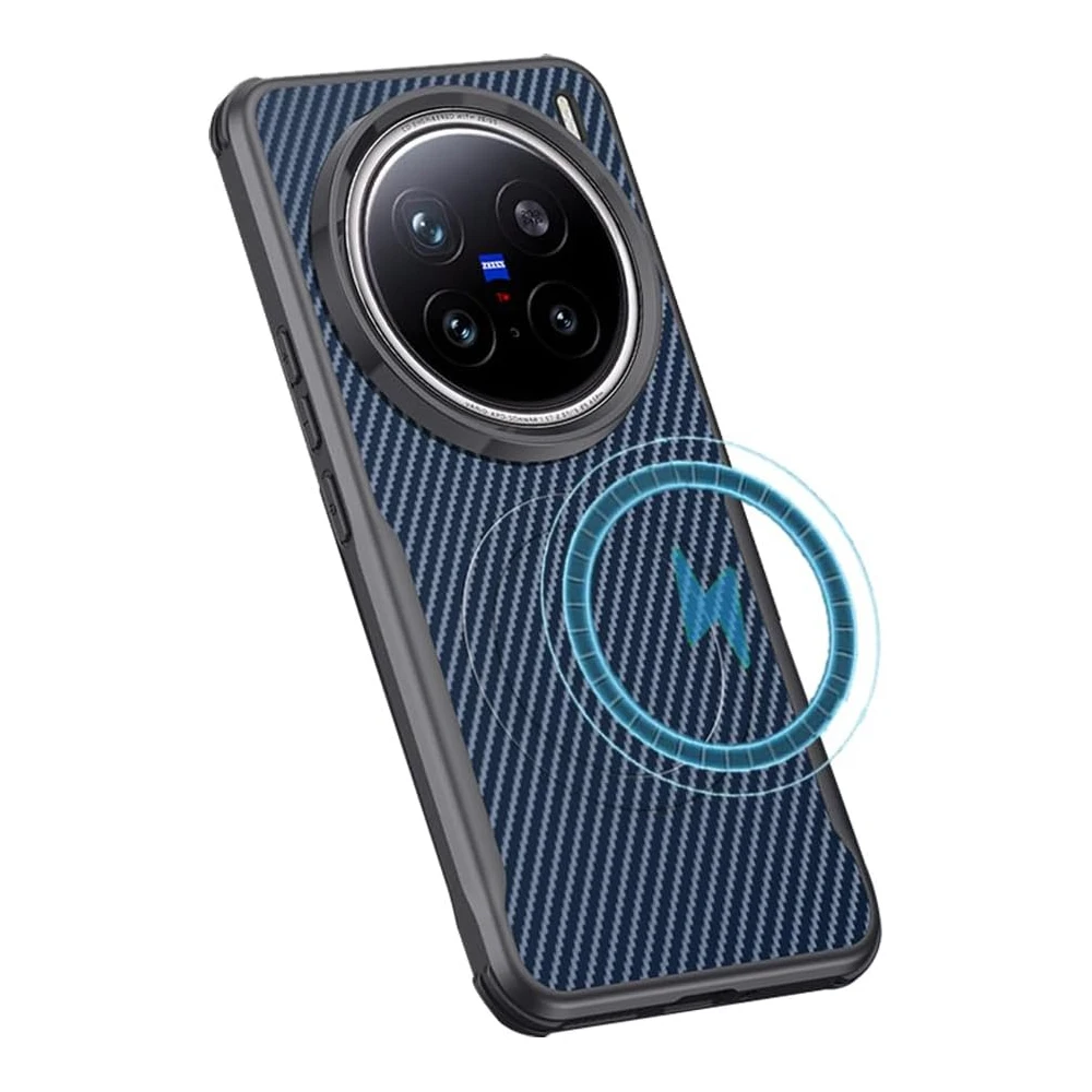 

For Vivo X300/X300 Pro Magnetic Case Carbon Fiber Back Soft Silicone Bumper Shockproof Rugged Grip Cover