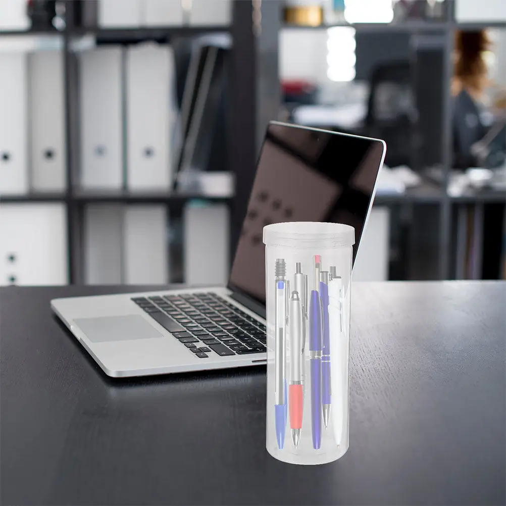 4Pcs Clear Plastic Pen Organizer Cylinder Shape Perforated Desktop Storage for 50 Writing Instruments Office School Supplies