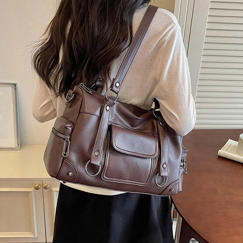 Umhängetasche mit mehreren Taschen, Damen-Einkaufstasche mit großem Fassungsvermögen, lässige Vintage-Tragetasche, leichte, vielseitige Einkaufshandtasche für den Arbeitsweg – Detail 13