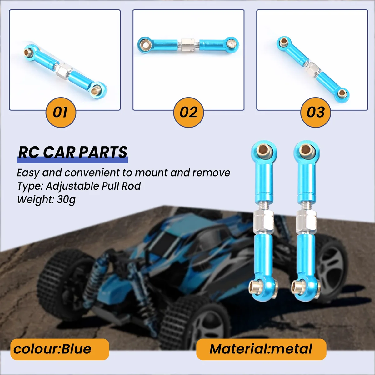 6 uds varilla de tracción de enlace de Metal ajustable enlace Servo delantero/trasero para A949 A959 A969 A979 K929 RC repuesto de actualización de coche, azul