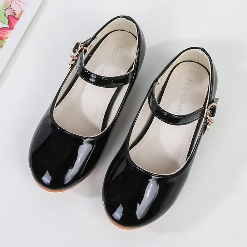 Black School Shoes Girls Fashion All-match Student Performance Princess Shoes Children high heels Kids leather shoe for wedding