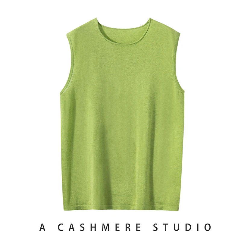 

Silk Camere Knitted Vest Summer Basic Commute Loose Svel Slimming T Top Women's Faion Pure Color round Ne