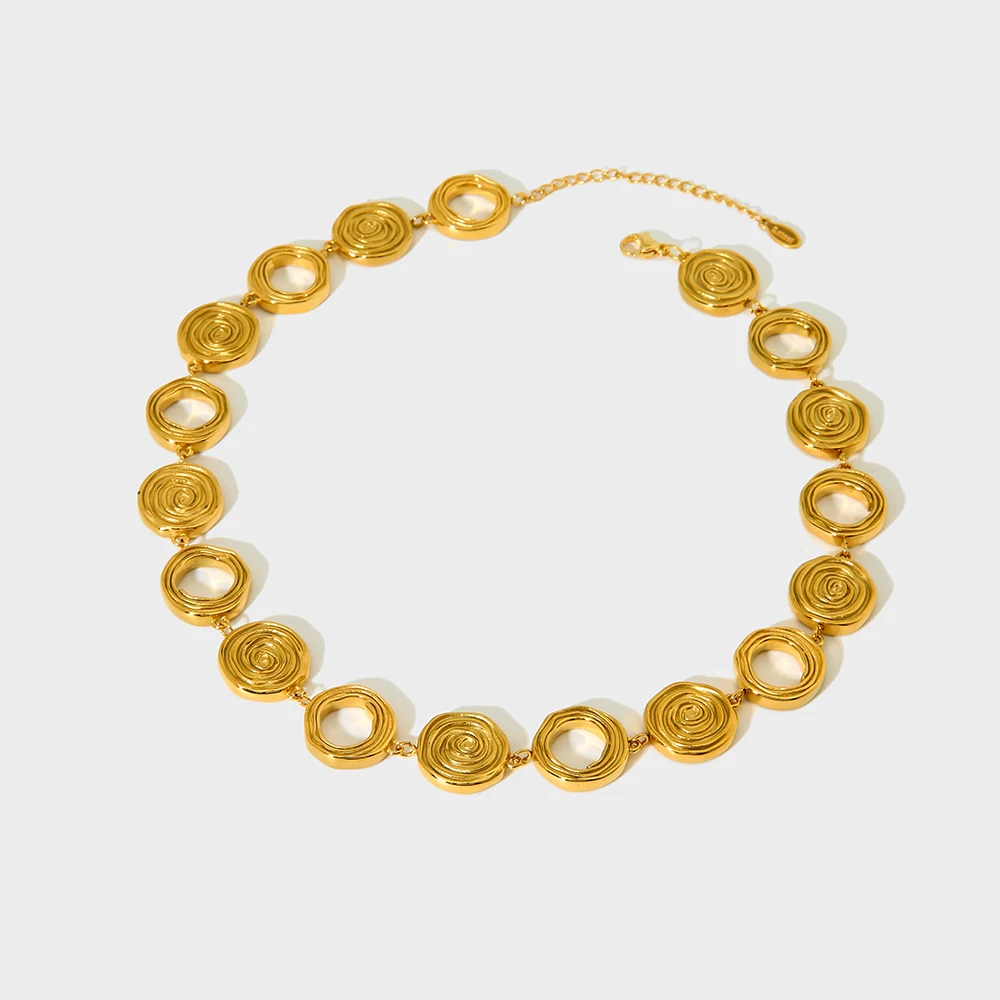 Vintage stal nierdzewna PVD 18K pozłacane wir koło łańcuszek oświadczenie Choker naszyjnik bransoletka dla kobiet wodoodporna biżuteria