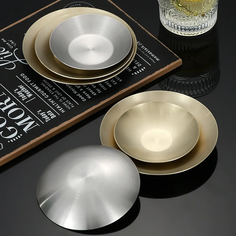 304 Thickened Korean Round Side Dish Stainless Steel Saucer Hot Pot Saucer Restaurant Round Dish Fruit Plate Tableware Supplies