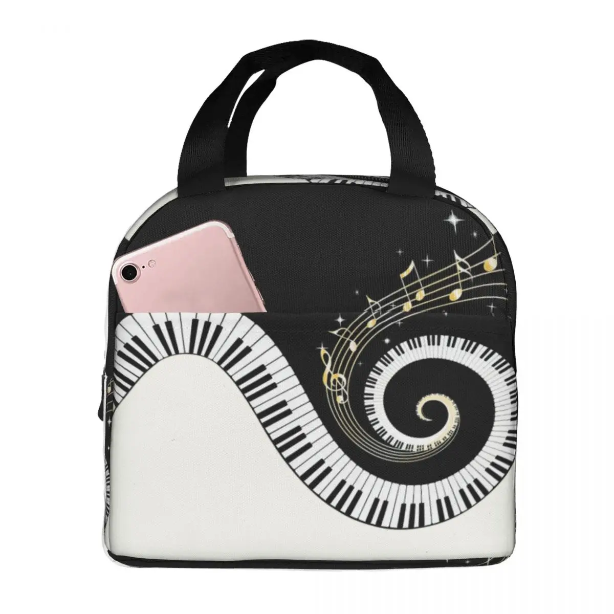 Piano Keyboard Art Insulated Lunch Bags Cooler Bag Reusable Music Note Leakproof Tote Lunch Box Food Handbags Work Picnic