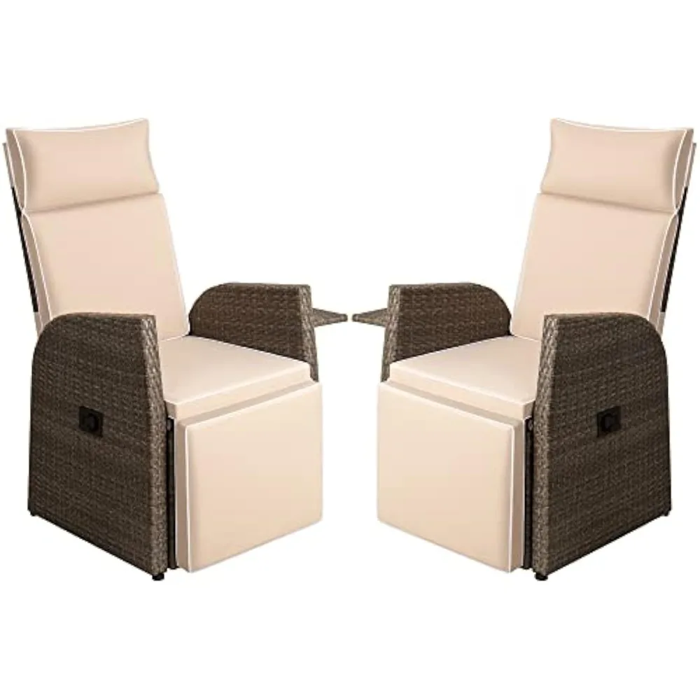 

Outdoor Indoor Recliner Chair 2 Pieces Adjustable PE Wicker Patio Reclining Lounge Chair Lawn Furniture for Backyard, Lawn