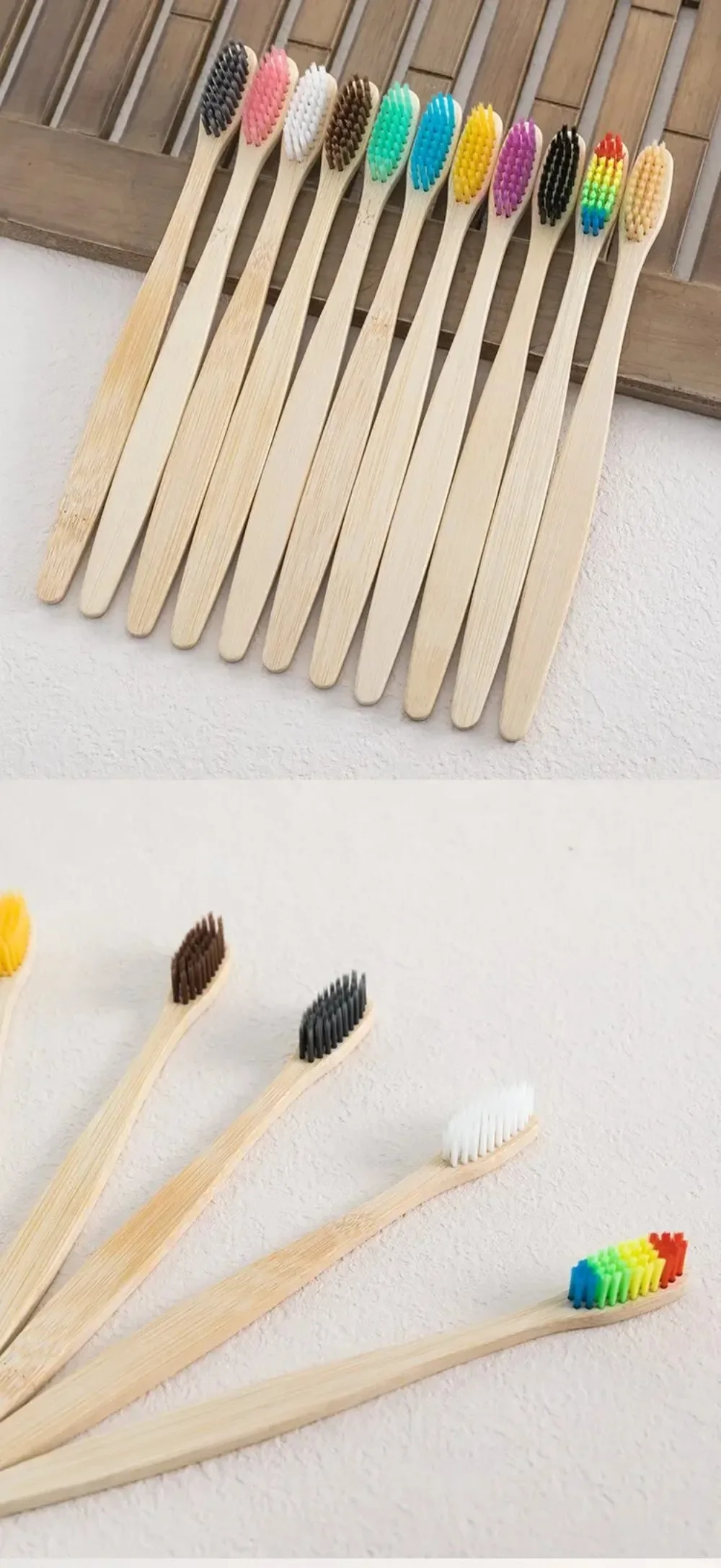 10 Stück Natürliche Bambus-Zahnbürsten mit Rindsleder-Ummantelung, Umweltfreundliche Mundpflege-Tabletten - Einweg-Zahnbürsten mit Weichen Borsten – Detail 9