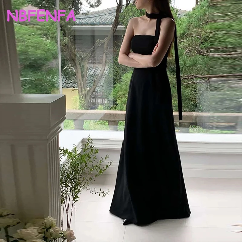 Black Tube Top A Line Korea Evening Dresses Taffeta Short Sleeves Prom Gowns Wedding Party Photo Shoot Customised Formal Dress