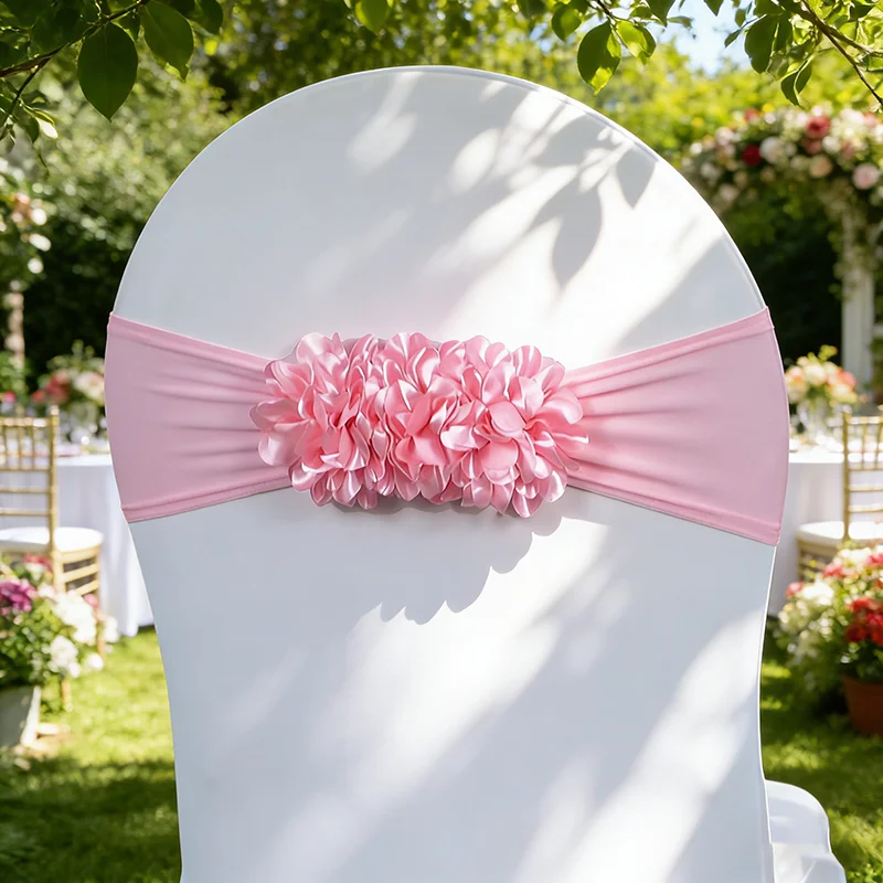 4/6/10/12/100 Pcs Chair Sashes Tie Gauze Flower Knot Back Elastic Sash Belt Bow For Banquet Wedding Party Event Decor Wholesale