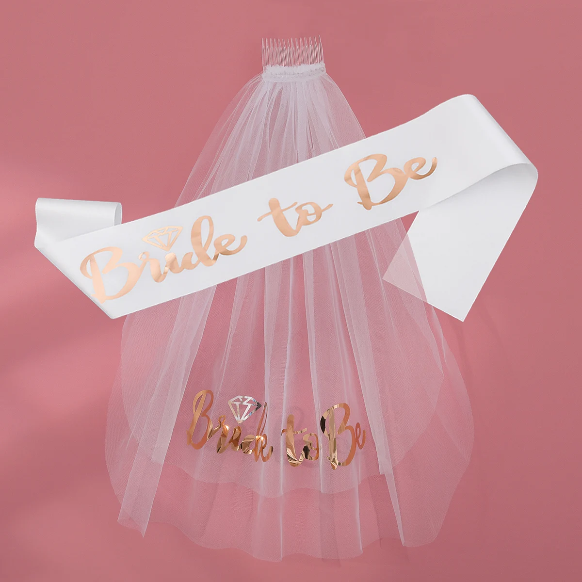 2pcs Engagement wedding bride rose gold bride to be shoulder strap bachelor party white veil