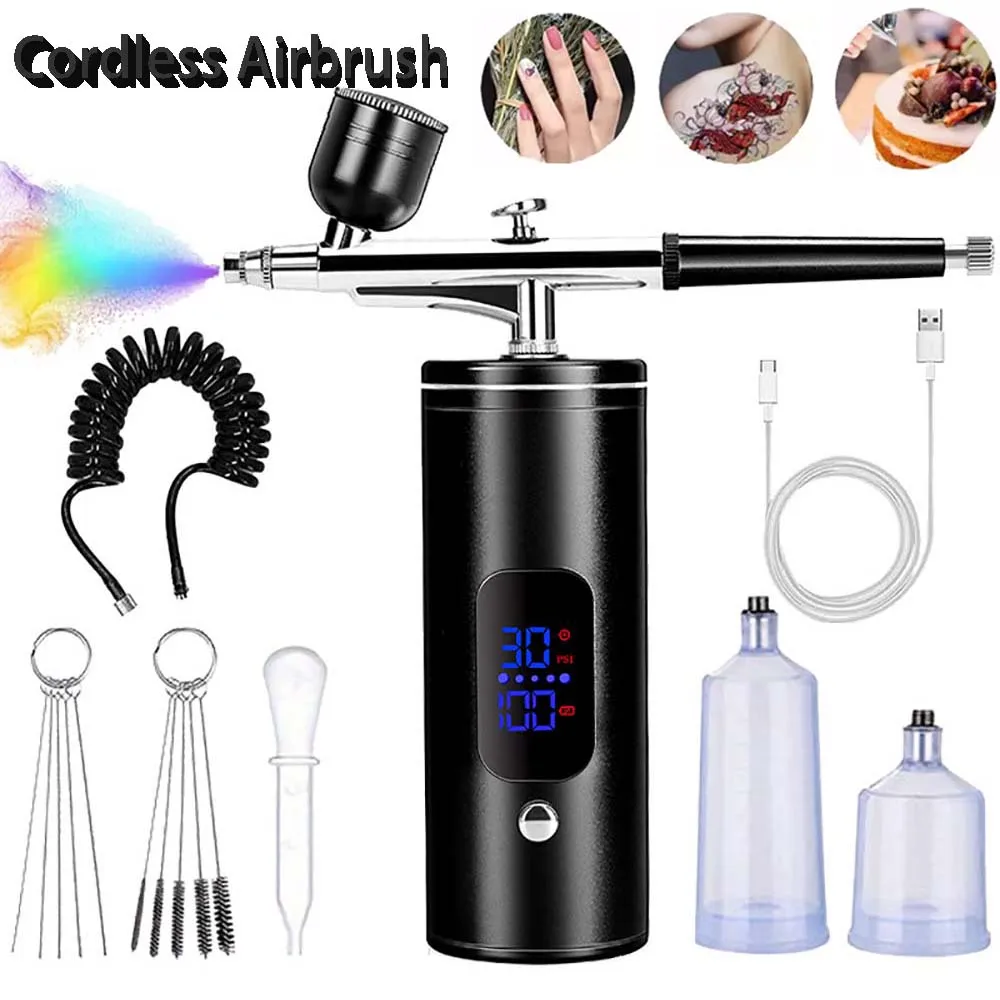 Airbrush mit Kompressor, Handgehaltene Spritzpistole für Malerei und Handwerk, Mini-Spritzpistole, USB-Aufladbarer Airbrush - Tragbare Spritzpistole