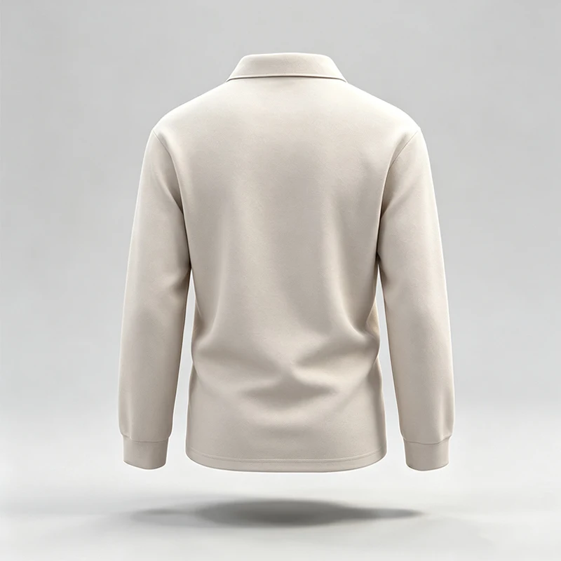 Trendiges Herren-Poloshirt mit Reverskragen, langen Ärmeln, Knopfleiste und Buchstabenmuster, ideal für kurze Ausflüge, gesellschaftliche Anlässe und als modische Streetwear. – Detail 6