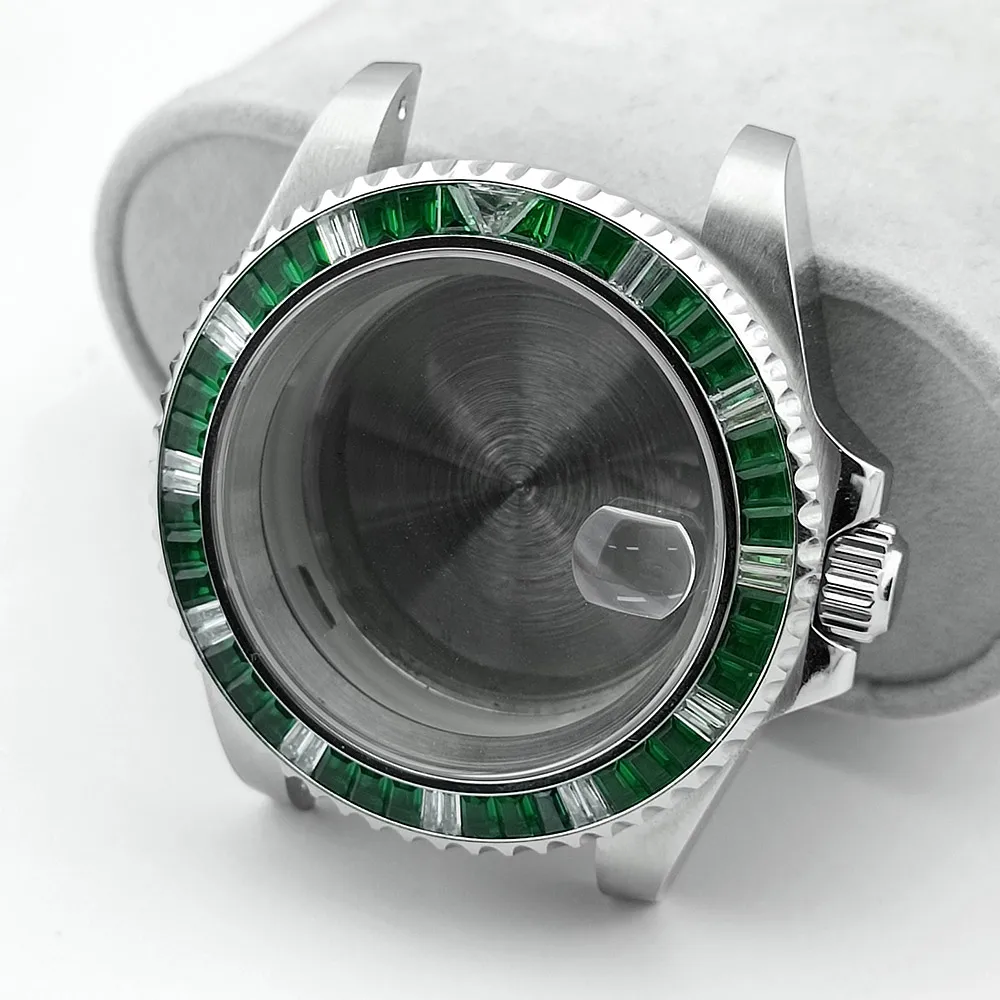 40.5mm watches case Luxury colored gemstone bezel fit NH35/NH36 Movement case Sapphire Glass Watch Box Watch parts accessories