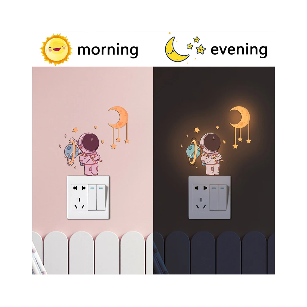 Luminous Self-Adhesive Home Switch Wall Stickers Blue Pink Green Astronaut Star Moon Glow In The Dark DIY Decal For Kids Bedroom
