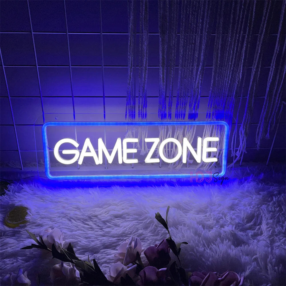 Game Zone-LED Neon Lights Sign para Sala de Jogos, Decoração de Parede, Luzes Noturnas, USB, Decoração de Festa em Bar