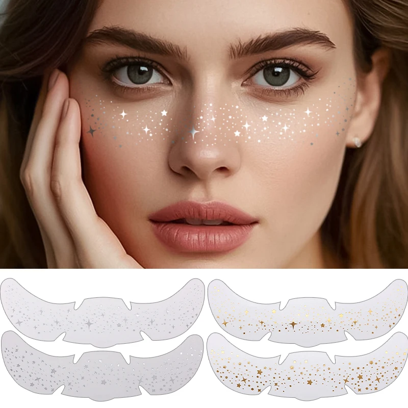 Glitter Stamping Freckles Makeup Patches Metallic Golden Silver Fake Freckles Temporary Tattoo Stickers For Women Face Makeup