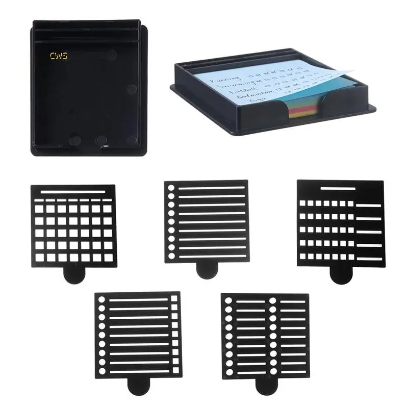 قالب استنسل ملاحظة لاصقة، موزع ملاحظات لاصقة، منظم ملاحظات قابل لإعادة الاستخدام، موزع وسادات لاصقة مع استنسل