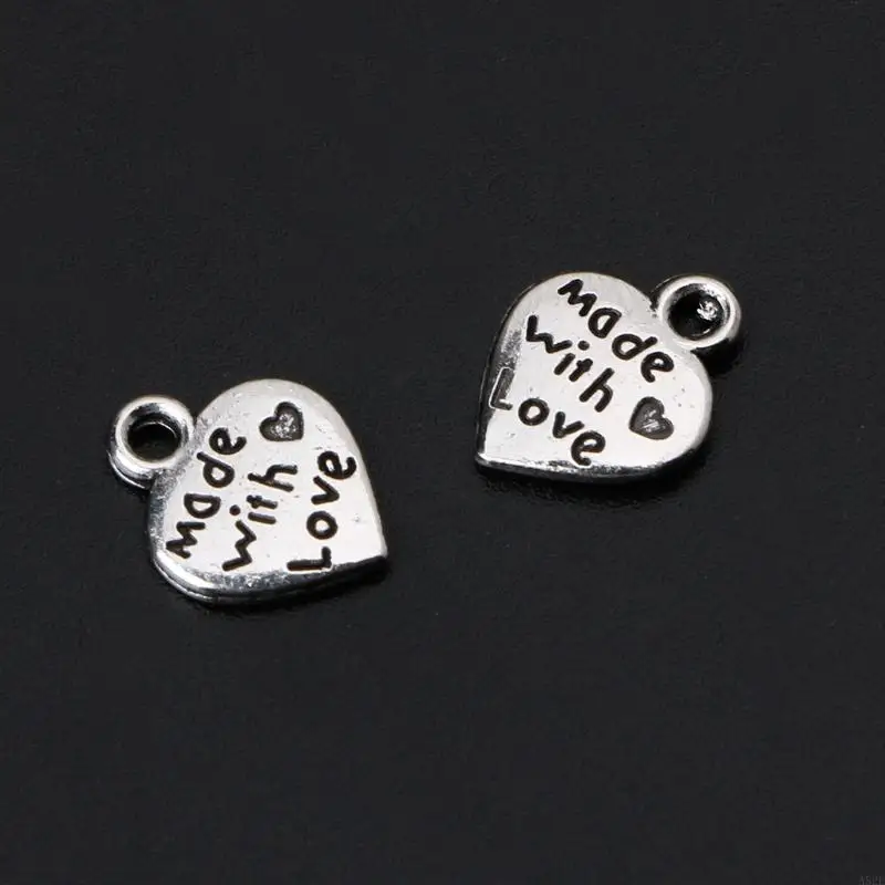 A52E 50 Pcs Heart Pendants 12x10mm Charms Keychains Decorative Gift for Dad Mom Daughter Aunt Sister Friends Lovers Yourself