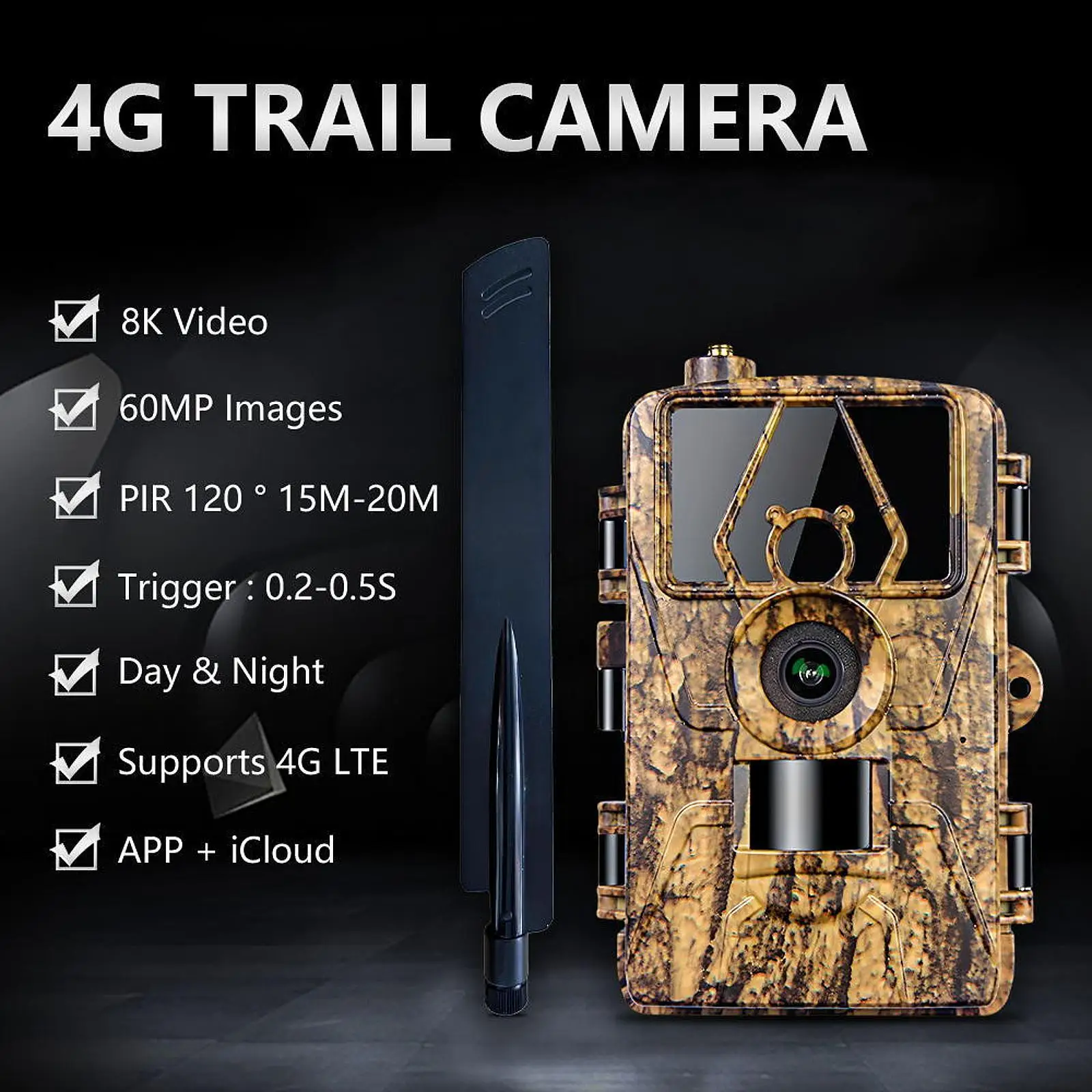 Trail Camera 8K 60MP Photograph Equipment for Backpacking Outside Camping