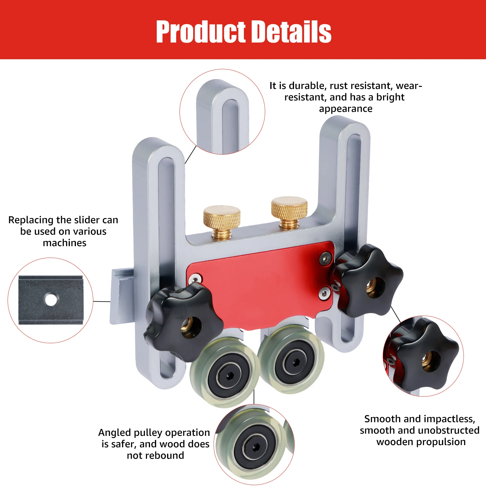 Bearing Stock Roller Table Saw Feeder Table Saw Jig Guide Roller Featherboard with Sliding Block Table Stock Guide Roller