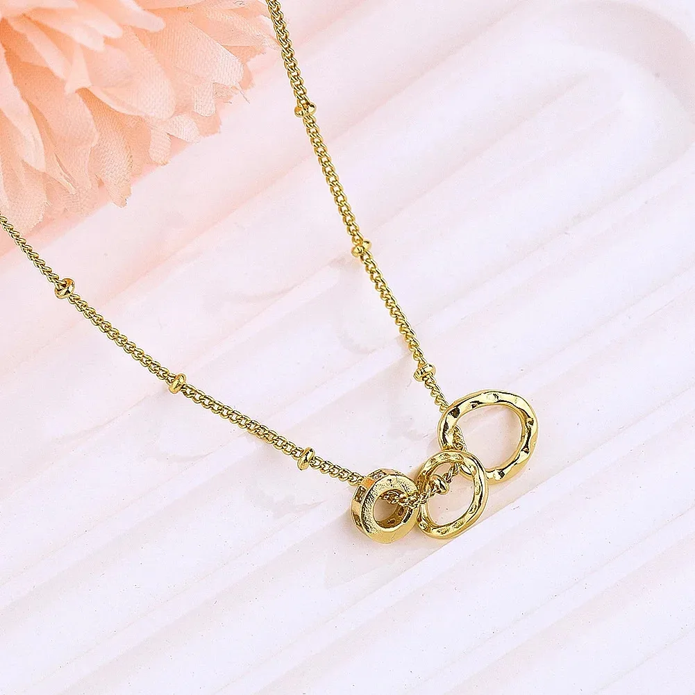 Golden Three-ring Necklace Inlay Zircon Metal Neutral Versatile Collar Bone Chain Souvenir Gift Ornaments Fashion Jewelry Charms