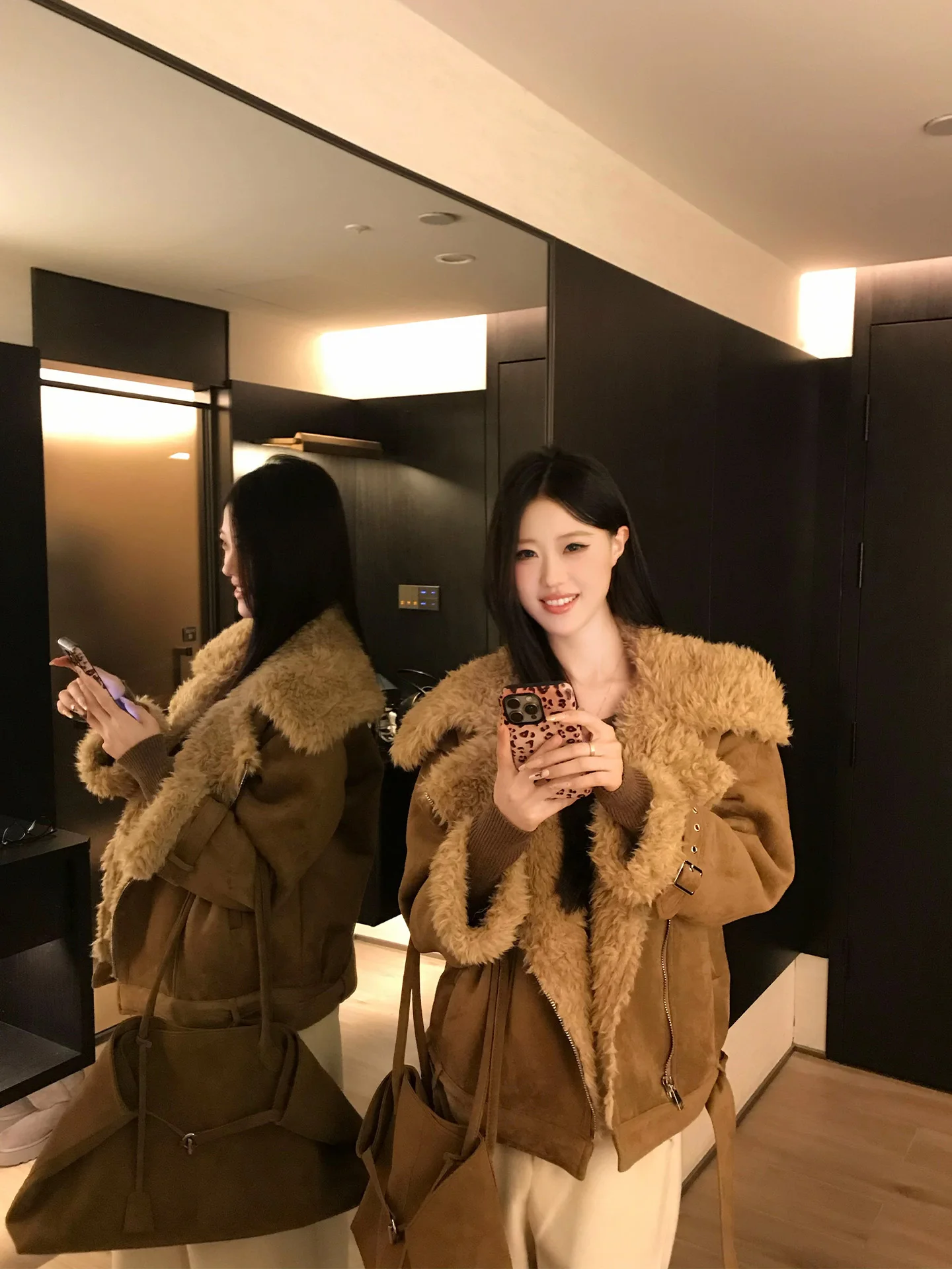 CCc Vintage toscano rotolo in pelle e pelliccia di agnello Jaet Capispalla da donna Thiened ort Faion Cappotto da donna Premium ort