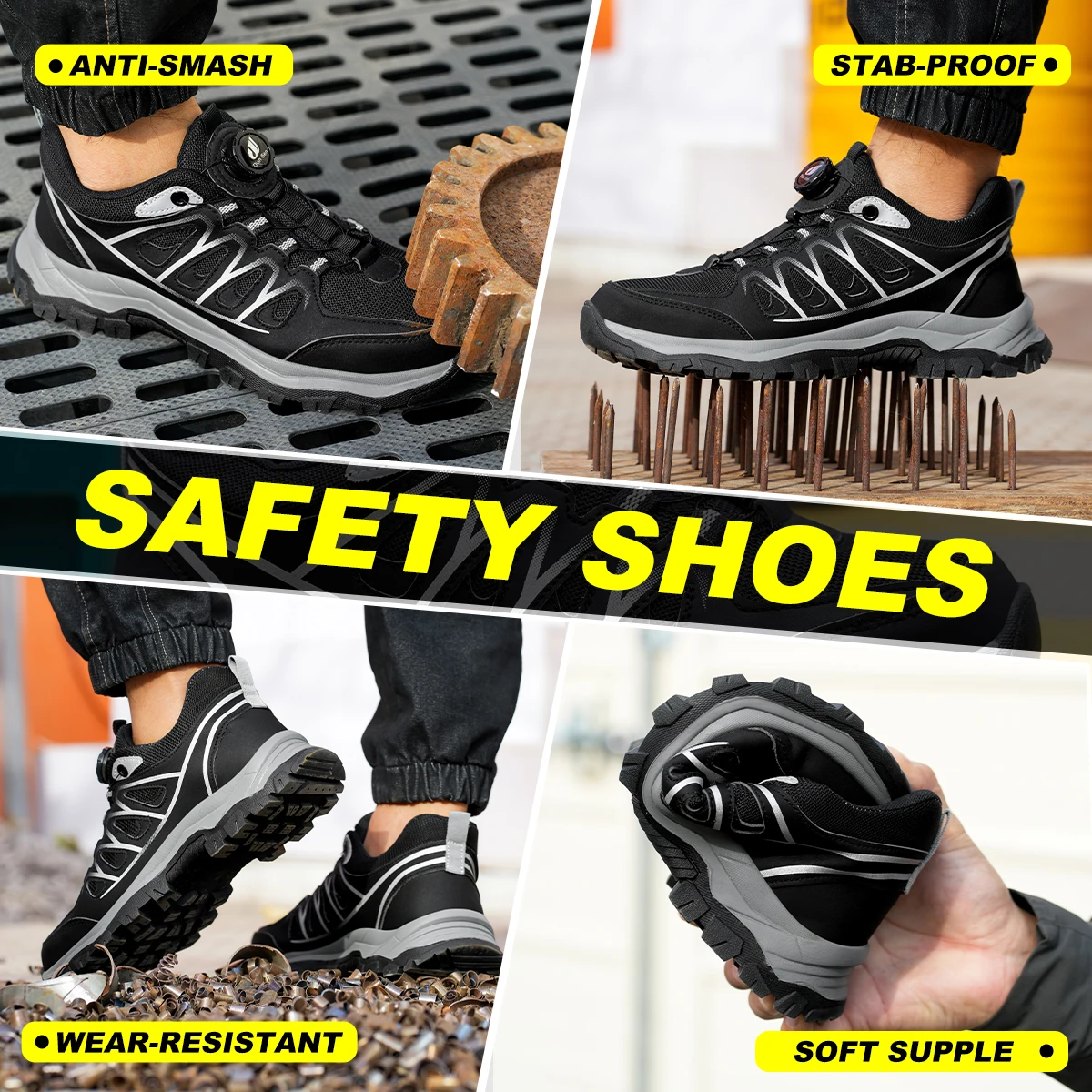 Rotating Button Safety Shoes Anti-puncture Anti Shock Protection Safety Shoes Steel Toe Men Non Slip Industrial Safety Sneakers