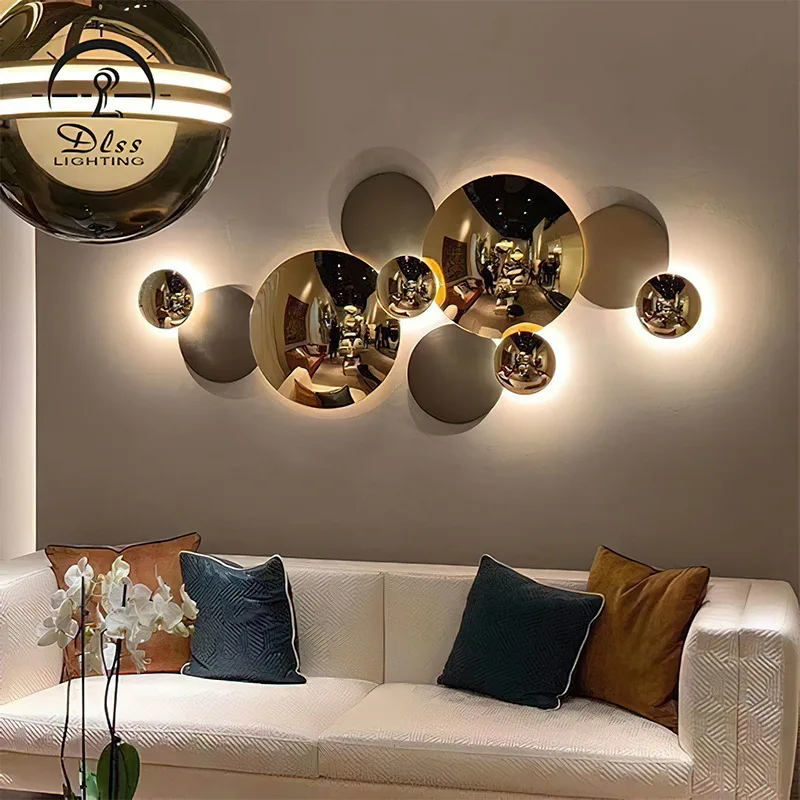 Modern Home Decoration Living Room Wall Lamp Art Light Luxury Metal Wall Sconce Hotel Villa Background Led Lights Mirror Lampe