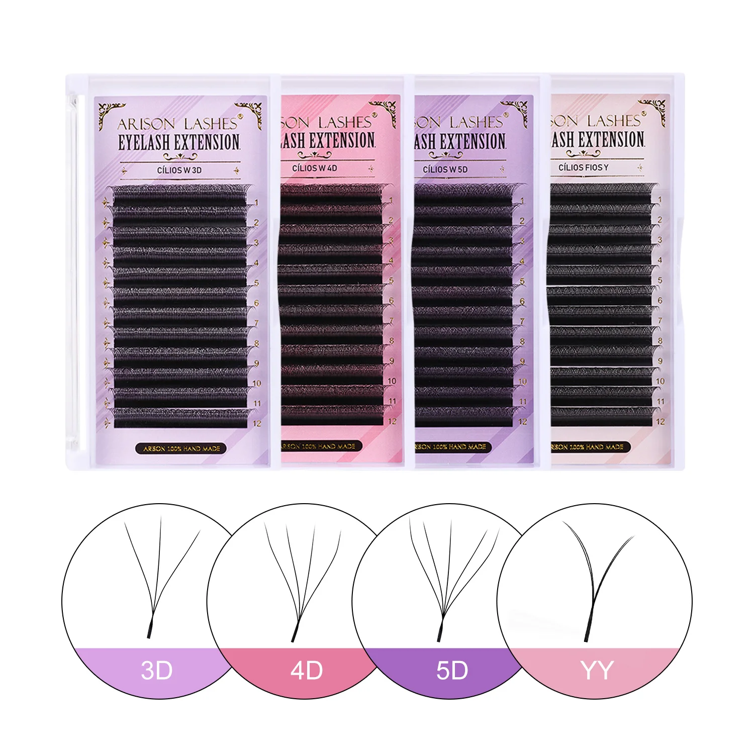 ARISON Lashes W 5D/4D/3D Eyelashes Extensions Premade Volume Easy Fan YY Lash Natural Soft False Eyelash For Custom Logo