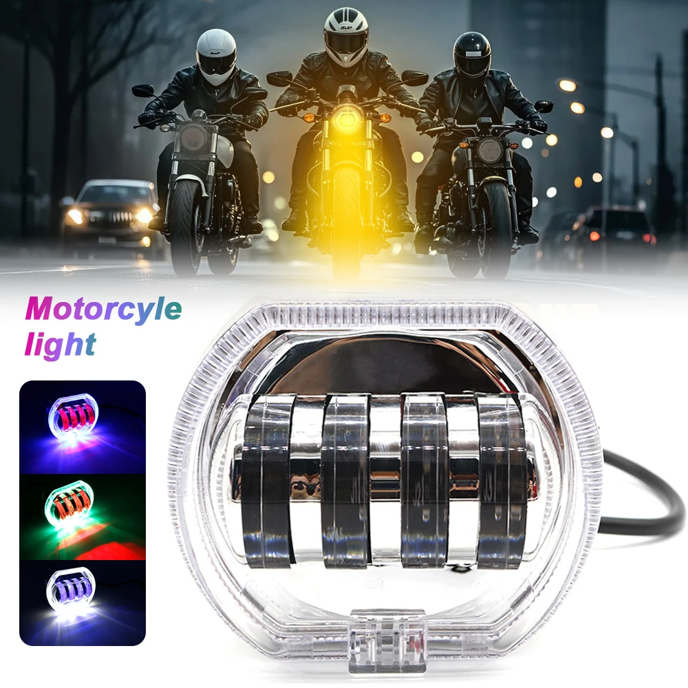 LED Motorcycle Headlight Dual Color Angel Devil Eye Spotlight 16W Fog Lamp 2600LM Led Driving Light