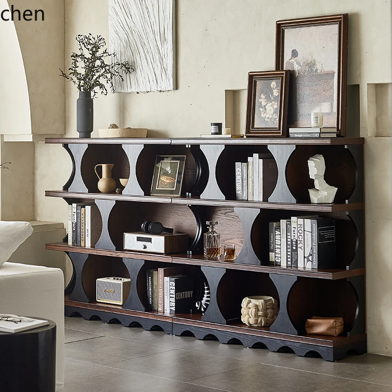 

LXC pure solid wood half wall bookshelf combination cabinet medieval home floor-to-ceiling living room display cabinet