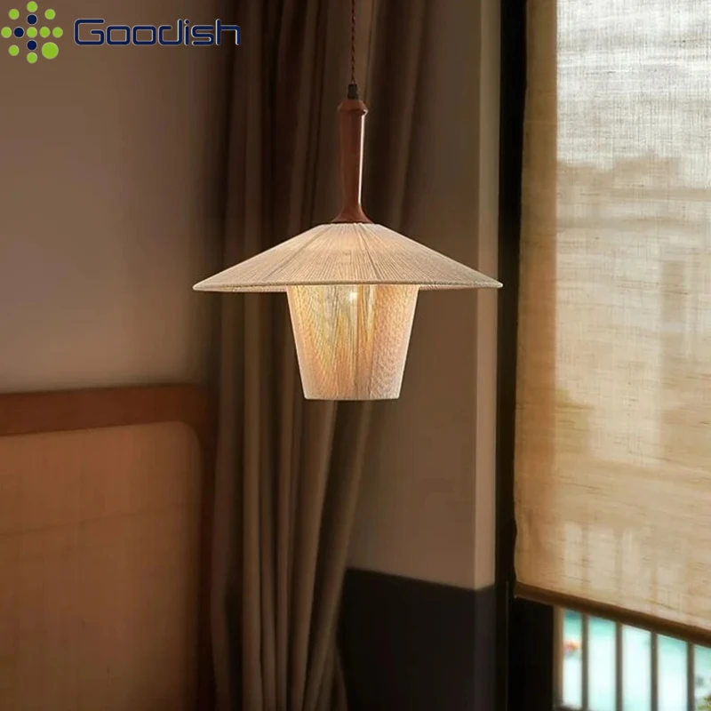 خمر اليابانية وابي سابي اليدوية خشب متين أضواء السقف حبل القنب مصابيح للعيش الطعام بار ديكور المنزل الروطان الثريا
