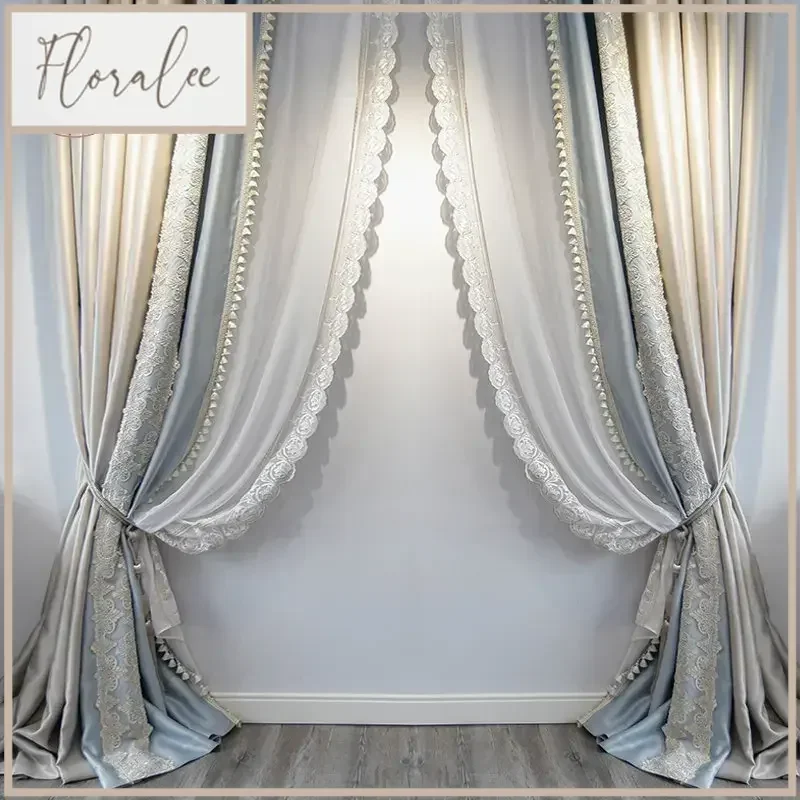 French Light Luxury High-end Atmospheric Bedroom Bay Window SilkPattern Curtain For Living Room Luxury Curtains For Living Room