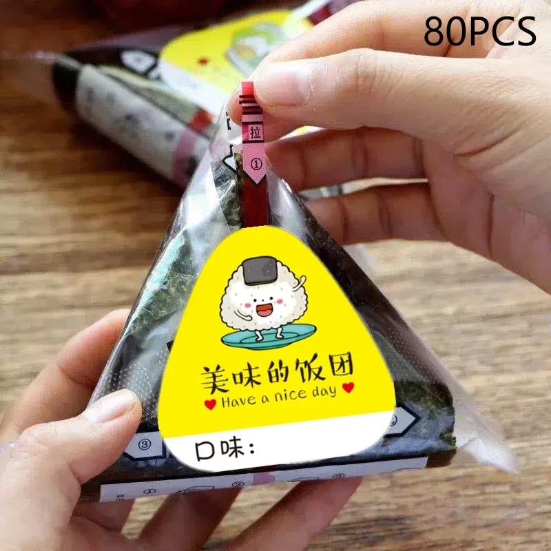 80 Uds. Bolsa de embalaje de bolas de arroz triangular pegatinas Nori algas Onigiri bolsa de Sushi pegatinas herramientas de molde para hacer Sushi accesorios Bento