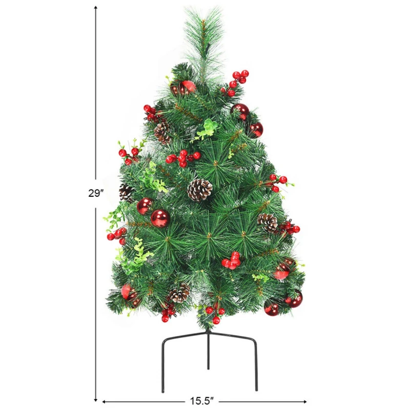 2 Pcs/set 29 Inch Battery Powered Pre-lit Pathway Holiday Christmas Trees with Sturdy Metal Stand